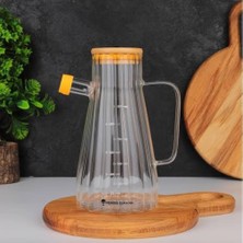 NY Home Ölçekli Cam Yağdanlık, Paslanmaz Çelik, Gümüş ve Siyah, Silindirik, Modern Tasarım, Bambu Kapaklı, 900ML Kapasiteli, Sızdırmaz Özellikli, Mutfak Için (1)