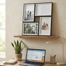 NY Home 4'lü Modern Duvar Çerçeve Seti – 28.8 cm x 28.8 Cm, 10X15 cm Fotoğraf Uyumlu, Dekoratif Şık Tasarım (Siyah)