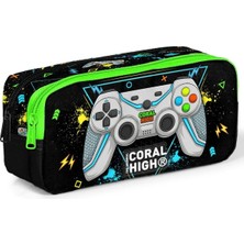 Nisar Store Siyah Fosforlu Yeşil Gamer Iki Bölmeli Kalem Çantası - Erkek Çocuk