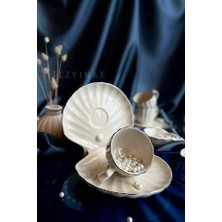 Nisar Store Tezyinat -Istiridye Inci 12 Parça 6 Kişilik Porselen Kahve Fincan Takımı (Platin Yaldızlı)