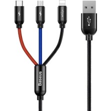 Nisar Store 3 In 1, Lightning Için Şarj & Data Aktarım, Micro USB & Usb-C Için Şarj Kablosu, 0.3 Metre, Siyah
