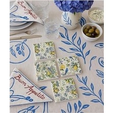 Nisar Store Limon ve Kuş Desenli Doğal Taş Bardak Altlığı 4’lü Set, Yazlık Sunum Ürünü