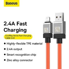 NY Home Coolplay Serisi Hızlı Şarj Kablosu USB To Ip 2.4A, 1m, Turuncu