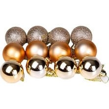 NY Home Yılbaşı Topu Simli Mat Parlak 12'li Set Şampanya- 6 Cm.