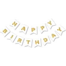 Nisar Store Beyaz Happy Yaldızlı Banner Flama, 97658657634786854