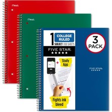 NY Home Star Spiral Defterler + Çalışma Uygulaması, 3'lü Paket, 1-Konu, Kolej Çizgili Kağıt, 200 Yaprak, 11" x 8-1/2", Orman Yeşili, Ateş Kırmızısı, Pasifik Mavisi (820189-ECM)