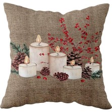 NY Home Pelangi Yılbaşı Kokina Mum Kozalak Desen Çift Taraflı Gizli Fermuar Kırlent Koltuk Yastık Kılıfıı, Kahverengi 43 x 43