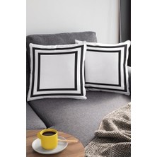 NY Home 43X43CM Tay Tüyü Dokuma Premium Kumaş Çift Taraflı Kırlent Yastık Kılıfı Modern Çerçeveli KRL321