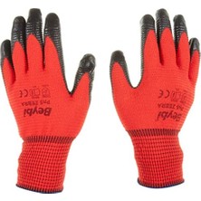 Nisar Store Beybi Pn5 Zebra Polyester Örme Nitril Eldiven Çift - No:9 - Kırmızı Siyah