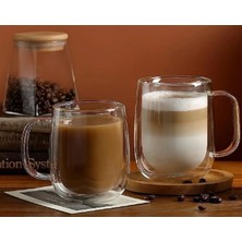 Nisar Store Çift Cidarlı Kulplu Kahve Kupası (Borosilikat)