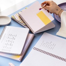 Nisar Store A5 Spiralli Karton Kapak Kareli Okul Defteri 80 Yaprak 4'lü Set - Ders Programlı - Renkli