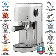 Vestel Barista Yarı Otomatik Espresso Makinesi | 15 Bar Basınç, 1350W, 1.2 L Su Haznesi, Paslanmaz Çelik Gövde, Buhar Çubuğu ile Süt Köpürtme, Hızlı Termoblok Isıtma Sistemi, Fincan Isıtma Özelliği