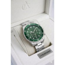 Güncel Vitrin Yeşil Gümüş Çelik Kasa Erkek Kol Saati - Şık Kutulu Sevgiliye Hediye