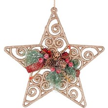 NY Home Yılbaşı Ağaç Süsü Yılbaşı Dekorlu Desenli Simli Yıldız 22 Cm.