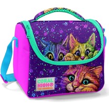Nisar Store Kız Çocuk Pembe Mor Kediler Okul Beslenme Çantası - Yalıtımlı