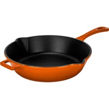 Nisar Store Döküm Yuvarlak Kızartma Tavası Döküm Demir Yekpare Saplı. ÇAP(Ø)24CM - Turuncu