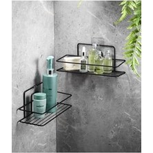 Nisar Store 2'li Siyah Yapışkanlı Banyo Rafı, 2 Telli Duş Şampuanlık, Paslanmaz Metal Duş Rafı (Vidala/yapıştır) - Tş-01