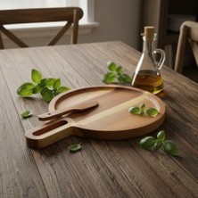 NY Home Doğal Akasya Yuvarlak Peynir Sunum Tahtası ve Bıçak Seti – 19 cm Ahşap Servis Tepsisi, Yanında Özel Peynir Bıçağı Ile (2 Parça Mini Set)