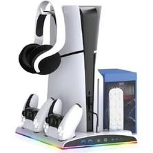 Nisar Store TP5-3570 Ps5 Soğutucu Organizatör 2 Fanlı Stand Kol Şarj Edici Stand 3 USB Hub Kulaklık Platstation Standı
