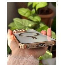 Nisar Store iphone 14 Pro Için Kablosuz Şarj ile Uyumlu, Kamera Lens Korumalı Lazer Kılıf Gold