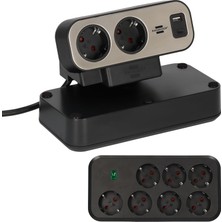 Nisar Store Estilo Duplex Serisi 9 Soketli Typ-C ve USB Li 19.500 Amper Akım Korumalı 2 Metre Kablolu Masa Üstü Priz