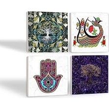 Nisar Store Hayat Ağacı, Fatma Ana Eli , Şahmeran Taş Bardak Altlığı Seti - 4 Parça - Dekoratif, Rustik Mutfak Aksesuarı, 10X10 Cm, Kaydırmaz Tabanlı, Şık ve Dayanıklı SC489