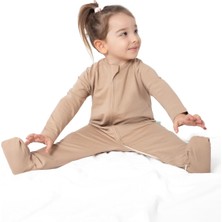 Nisar Store Organik Pamuk Çocuk Ayaklı Uyku Tulumu - 1 Tog - (12-18 Ay) - Kum Beji