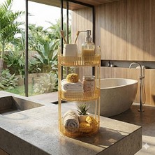 Nisar Store 3 Katlı Makyaj Organizeri Kozmetik Aksesuar Düzenleyici Kozmetik Vitrini Yuvarlak (Amber Sarı)