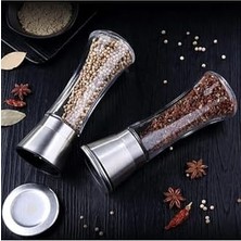 Nisar Store Cam Gövdeli Metal Krom Renk Kapaklı Tuz Karabiber Değirmeni Tuz Karabiber Öğütücü 19 cm 2 Adet
