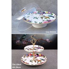 Pinkev Flora 2li Fanuslu Seramik Katlı Kurabiyelik Pasta Kek Sunum Tabağı Seti