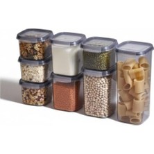 NY Home 8'li Kilitli ve Vakumlu Erzak Saklama Kabı Seti – Sızdırmaz Kapaklı Bakliyat, Baharat ve Gıda Düzenleyici – Istiflenebilir Şeffaf Mutfak Organizeri – Gri Detaylı