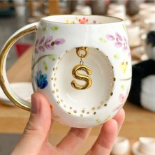 BSK Ceramics Handmade Harfli Porselen Bahar Dalı Kupa S Harfi