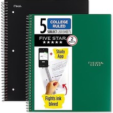 NY Home Star Spiral Defterler + Çalışma Uygulaması, 2'li Paket, 5 Konu, Kolej Çizgili Kağıt, 200 Yaprak, Mürekkep Kanaması ile Savaşır, Suya Dayanıklı Kapak, Siyah, Yeşil (820190)