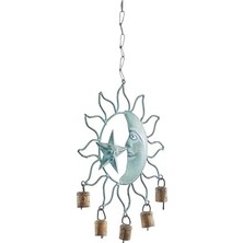 NY Home Deco 79 Metal Güneş ve Ay Çanı Çanlı, 33 cm x 28 cm x 2,5 Cm, Turkuaz