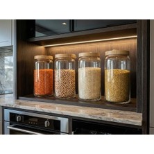 NY Home Bambu Kapaklı Hava Geçirmez Cam Kavanoz, Vakumlu Mutfak Saklama Kabı, Cam Bakliyat, Makarna, Kuruyemiş, Erzak Kavanozu (1 Adet, 1200 Ml)