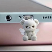 Mi7a Kanatlı Ayıcık Figürlü Telefon Charmı  (Lighting (Iphone) Uyumlu Şarj Soketi Tıpası)