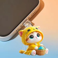 Mi7a Sevimli Kedicik Figürlü Telefon Charmı  (Lighting (Iphone) Uyumlu Şarj Soketi Tıpası)