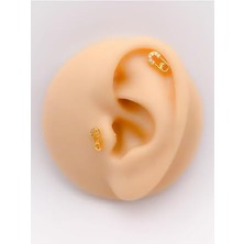 NY Home Mıth Sb Takı Tragus Piercing, Taşlı Çengelli Iğne, 316L Cerrahi Çelik, 1.2mm Kalınlık, 8mm Boy, Altın Renk