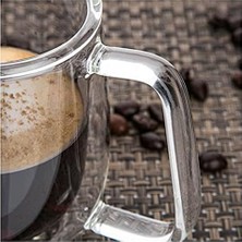 NY Home Çift Cidarlı Macchiato Bardak Seti, 2 Adet Çift Duvarlı Kulplu Kahve Bardağı, 250 ml Kahve Fincanı, Cam, Cappuccino, Latte, Çay, Dondurma, Bira Için