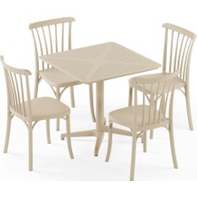 Tilia 4 Kişilik Polipropilen Masa Takımı Bej (Moon Katlanır Masa 80X80 cm + Gozo Sandalye)