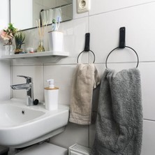 NY Home Deri Havlu Askısı, Ikili Metal Kulplu Havlu Askısı - Siyah