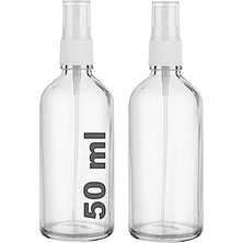 NY Home 50 ml Kapaklı Beyaz Sprey Şeffaf 50 cc Fısfıs Kolonya Dezenfektan Şeffaf Cam Şişe 2 Adet (Şeffaf Şişe | Beyaz Sprey, 50 Ml)