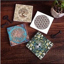 NY Home Yaşam Çiçeği, Hayat Ağacı Taş Bardak Altlığı Seti - 4 Parça - Dekoratif, Rustik Mutfak Aksesuarı, 10X10 Cm, Kaydırmaz Tabanlı, Şık ve Dayanıklı SC106