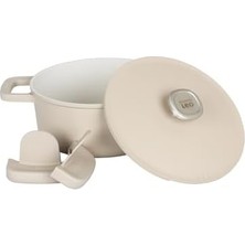 NY Home Leo Phantom Kapaklı Yapışmaz Tencere 24 cm Latte