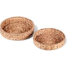 NY Home 2'li El Yapımı ve Doğal Hasır Yuvarlak Tepsi Seti, 2'li Doğal Hasır Yuvarlak Sepet Seti