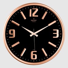 NY Home Galaxy Premium Serisi Metal Çerçeveli Kabartma Rakamlı Camlı 35 cm Duvar Saati Bakır -Siyah