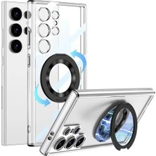 NY Home Galaxy S24 ile Uyumlu Yüzük Aparatlı 360° Dönebilen Stand Özellilki Magsafe ile Uyumlu Çift Katmanlı 2mm Kamera Koruma Yüksek Kalite Glamour Galaxy S24 Kapak Şeffaf