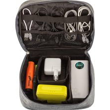 NY Home Livx Fermuarlı Elektronik Aksesuar Düzenleyici Çanta Organizer Kablo Düzenleyici Gadget Çanta Cırt Cırt Kemerli Su Geçirmez Boyun Askılı Aksesuar Çantası Gri SRF11-01