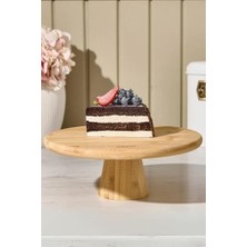 NY Home Bambu Yuvarlak Pasta ve Börek Sunumluk Standı -24 x 9,5 cm Doğal ve Şık Servis Tablası