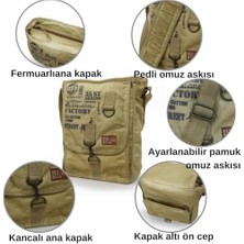 NY Home Old Cargo 8184 Salaş Kanvas Omuz Postacı Laptop Okul Seyahat Günlük Pamuklu Çanta (Açık Camel)